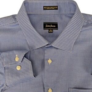 Neiman Marcus Mens Blue Micro Check Cotton Dress Shirt 16.5 34/35 Long‎ Sleeve